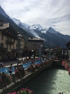 Scene from Chamonix with Mont Blanc in background