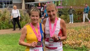 Helen Ambrosen and Heather Khoshnevis in the Yorkshire Marathon