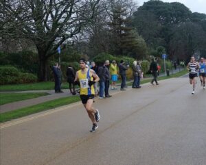 Trev Elkins heads down the road in the Round the Lakes 10k