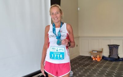 Heather represents England Athletics in Age Group Masters Championships