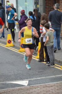 Louise Price approaches the line in the Junction Broadstone Quarter Marathon