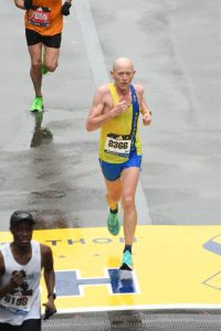 Barry Dolman concludes his Boston Marathon race