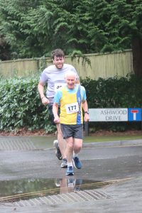 Ian Graham manoeuvring ahead of a rival in the Broadstone Quarter Marathon