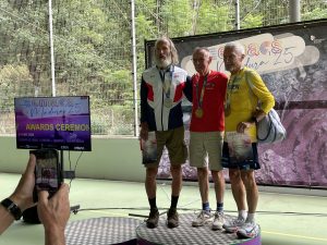 Geoff Newton with the other M80 Half Marathon medalists at the European Masters Championships