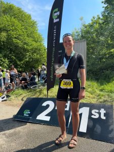 Beth Dowbiggin after finishing 2nd female in the Huntsman Triathlon Standard race