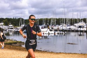 Beth Dowbiggin running in the Swashbuckler Triathlon Standard distance race