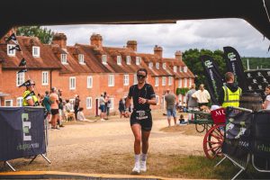 Beth Dowbiggin running in the Swashbuckler Standard Triathlon
