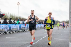 Barry Dolman finishing the British Masters 10k Championships