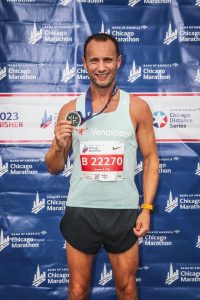 Alex Bonnet after completing the Chicago Marathon