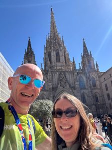 Barry Dolman with his wife Sally after the Barcelona Marathon