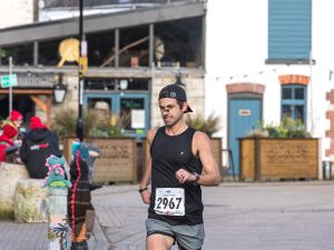 Dave Newman motoring along in the Weymouth Half Marathon