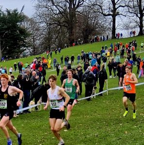 Isaac May competing in the Under 17 Men's race at the UK Inter Counties Cross Country Championships