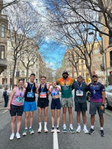 Louisa Rowland with friends after the Barcelona Marathon