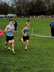 Riley Austin competing in the Under 15 Boys race at the UK Inter Counties Cross Country Championships