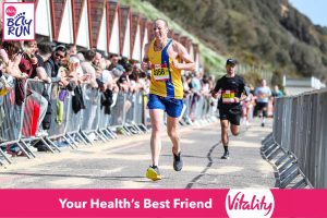 Clint Taylor finishing the Bournemouth Bay Half Marathon