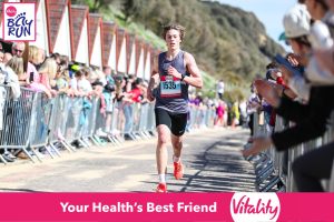 Isaac May finishing the Bournemouth Bay 5k