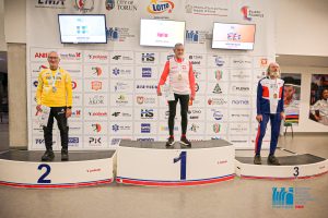 The podium for the M80 3000m race at the European Masters Indoor Championships