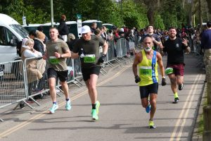 Sanjai Sharma heading down the finishing straight in the Fleet Half Marathon