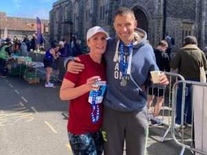 Anna Trehane and Stu Nicholas after the Norfolk Marathon