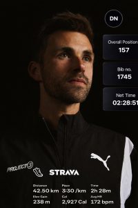 Dave Newman with his stats from the London Marathon