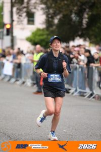 Helen Beddoe approaches the finish of the ABP Southampton Marathon