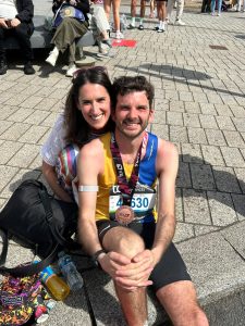 James Hulbert with his girlfriend after the London Marathon