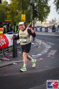 Julian Oxborough heads past in the London Marathon