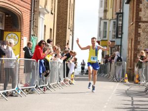 Stu Nicholas coming in to win the Norfolk Marathon