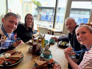 Stu and Anna enjoying a post race fry up