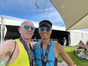 Barry Dolman with another runner after the Cape Town Marathon