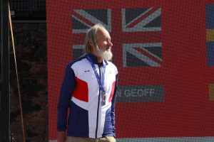 Geoff Newton after receiving his Half Marathon silver medal at the Euopean Masters Athletics Championships Non-Stadia