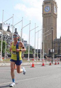 Barry Dolman running past Big Ben in the London 10k