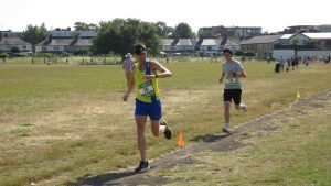 Stu Nicholas and Joe Bartlett battling it out at the front of the field