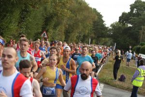 Lara Hudson and Aston Simpkins starting the Totton 10k